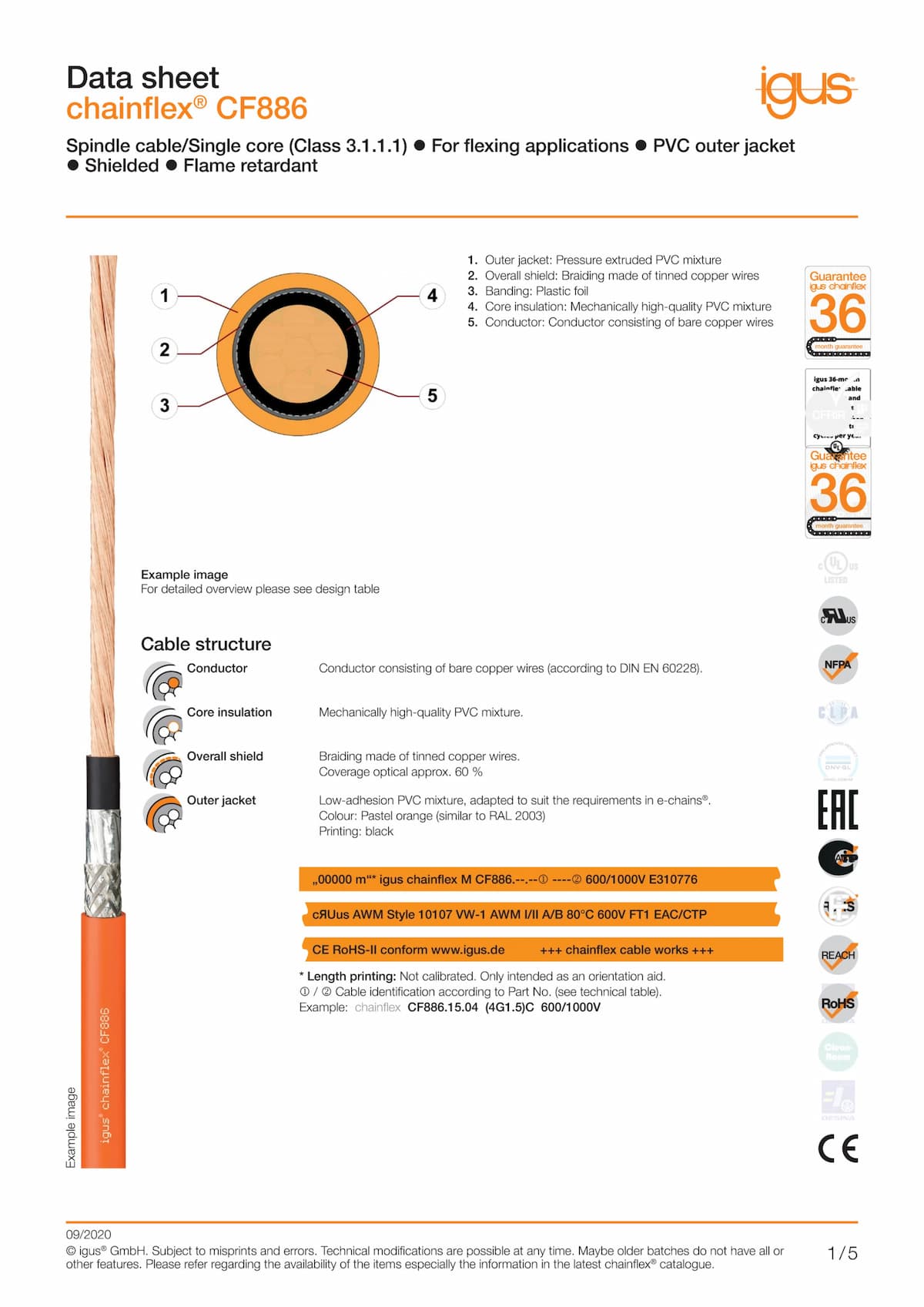 Technical data sheet chainflex® motor cable CF886.PE