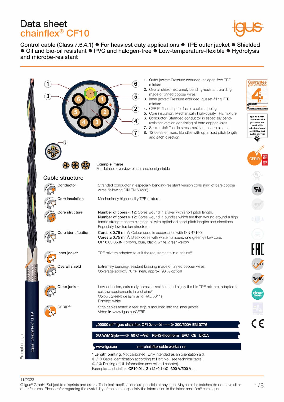 Technical data sheet chainflex® control cable CF10
