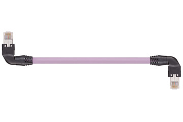 Harnessed CAT5e Cables, PUR, Connector A: Hirose RJ45 L-angle curve lower, connector B: Hirose RJ45 L-angle curve above