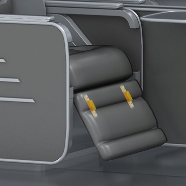 Aircraft interior; drylin profile guides in legrests